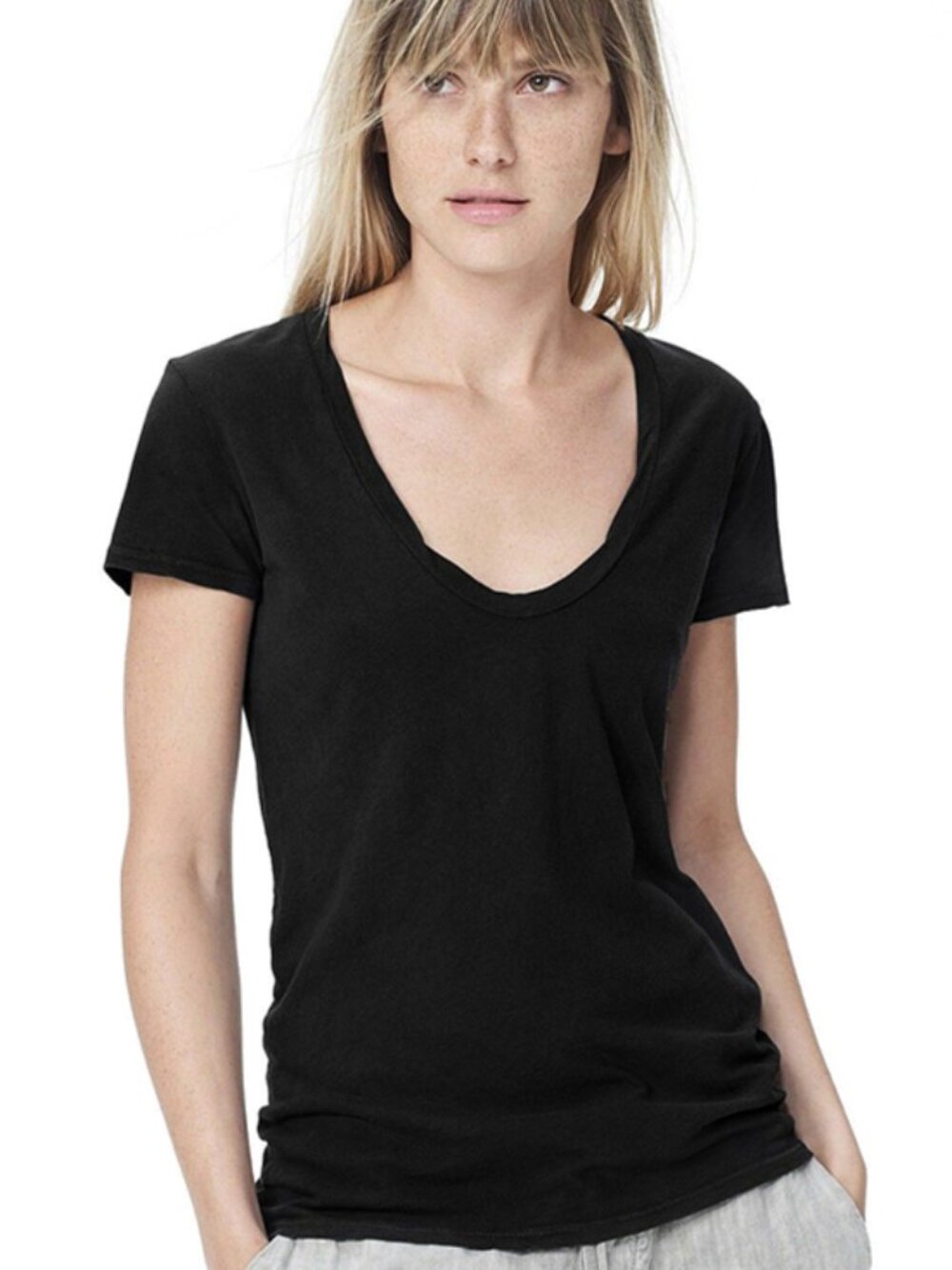 NWT $95 James Perse Black Deep U V-Neck Slub T-Shirt